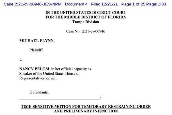 General Michael Flynn has filed a restraining order and preliminary injunction against Nancy Pelosi in a Florida District Court to stop the deranged "select" January 6th Committee ..