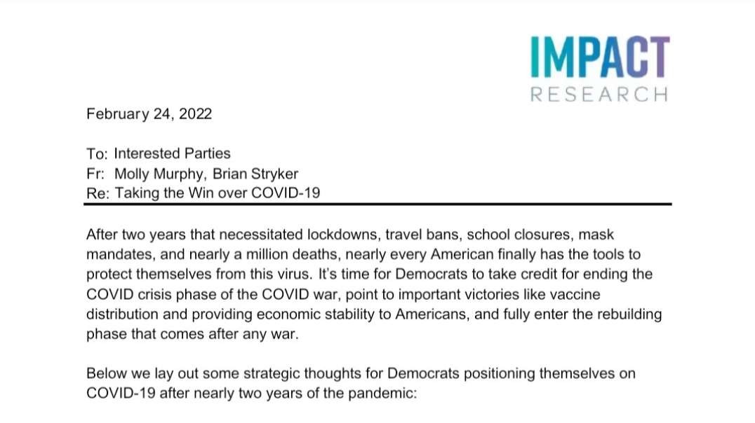 Research Firm Issues Memo To Democrats On How To Pivot COVID Narrative Ahead Of Midterms