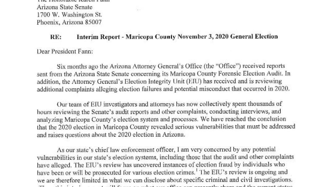 Arizona Attorney General Releases Interim Report On 2020 Election, Finds Instances Of Election Fraud